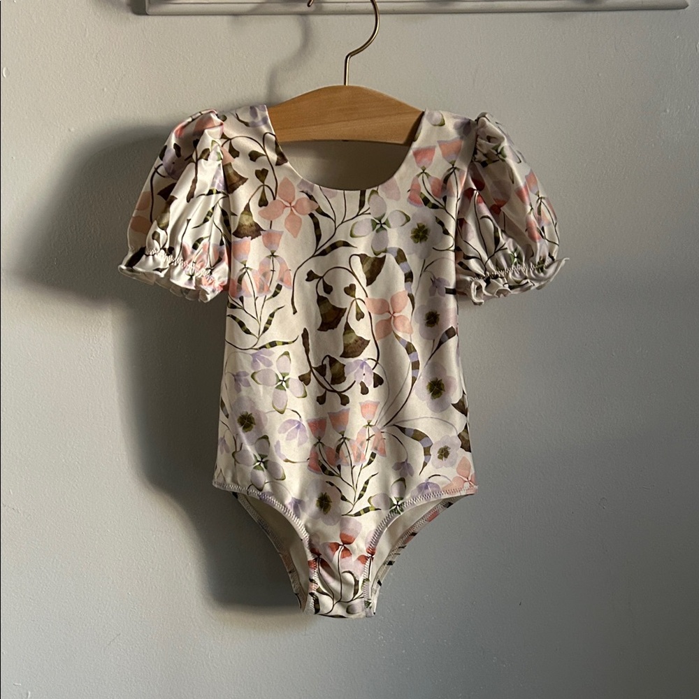 H&M Georgia Beaumont Floral Puff Sleeve Piece Swim Bodysuit Toddler 3T/4T